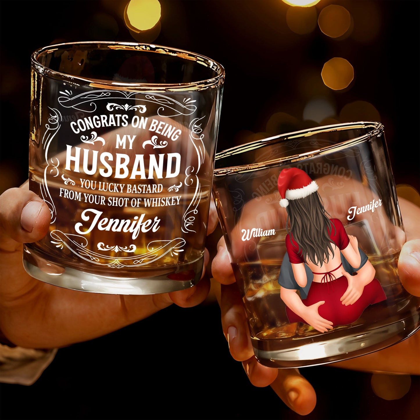 Congrats On Being My Husband, Lucky Bastard, Whiskey - Personalized Custom Whiskey Glass - HSB054_RWG