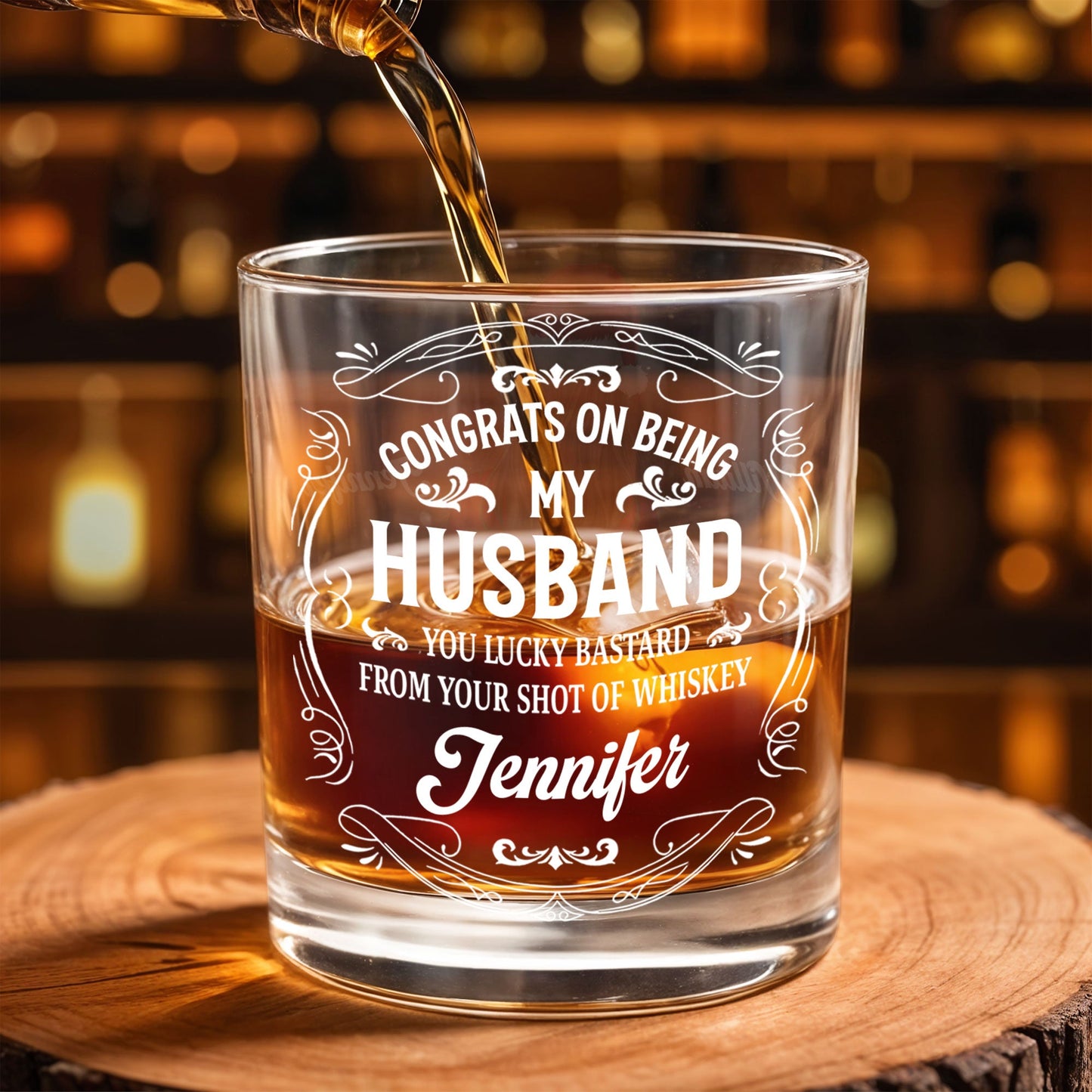 Congrats On Being My Husband, Lucky Bastard, Whiskey - Personalized Custom Whiskey Glass - HSB054_RWG