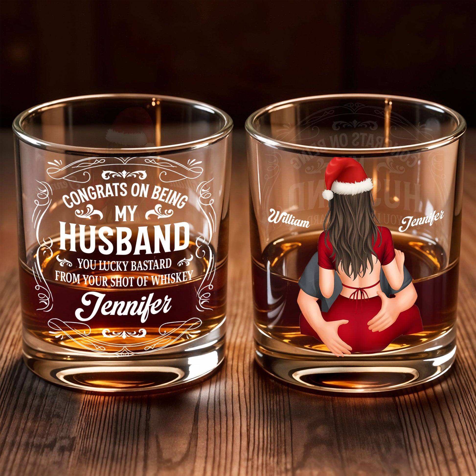 Congrats On Being My Husband, Lucky Bastard, Whiskey - Personalized Custom Whiskey Glass - HSB054_RWG