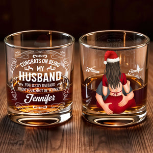 Congrats On Being My Husband, Lucky Bastard, Whiskey - Personalized Custom Whiskey Glass - HSB054_RWG
