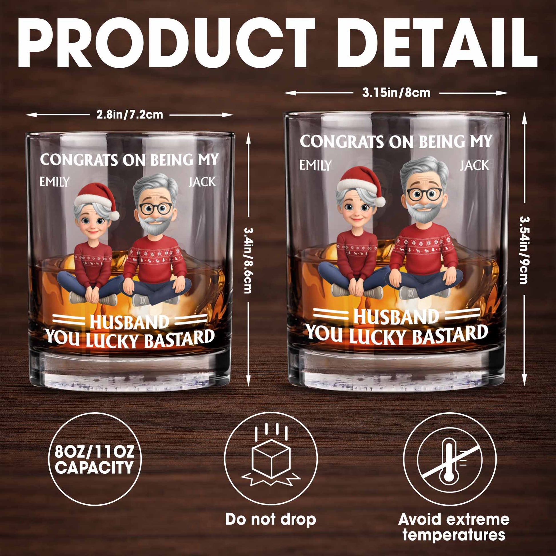Congrats On Being My Husband, Christmas Hats And Holiday Sweaters Design - Personalized Custom Whiskey Glass - HSB055_RWG
