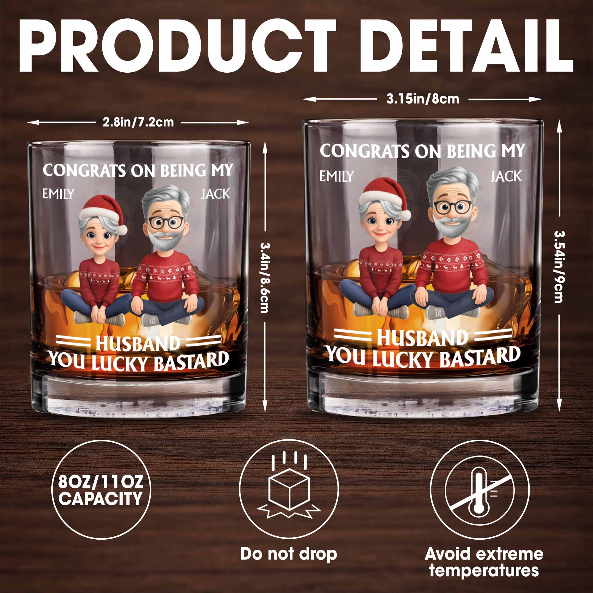 Congrats On Being My Husband, Christmas Hats And Holiday Sweaters Design - Personalized Custom Whiskey Glass - HSB055_RWG