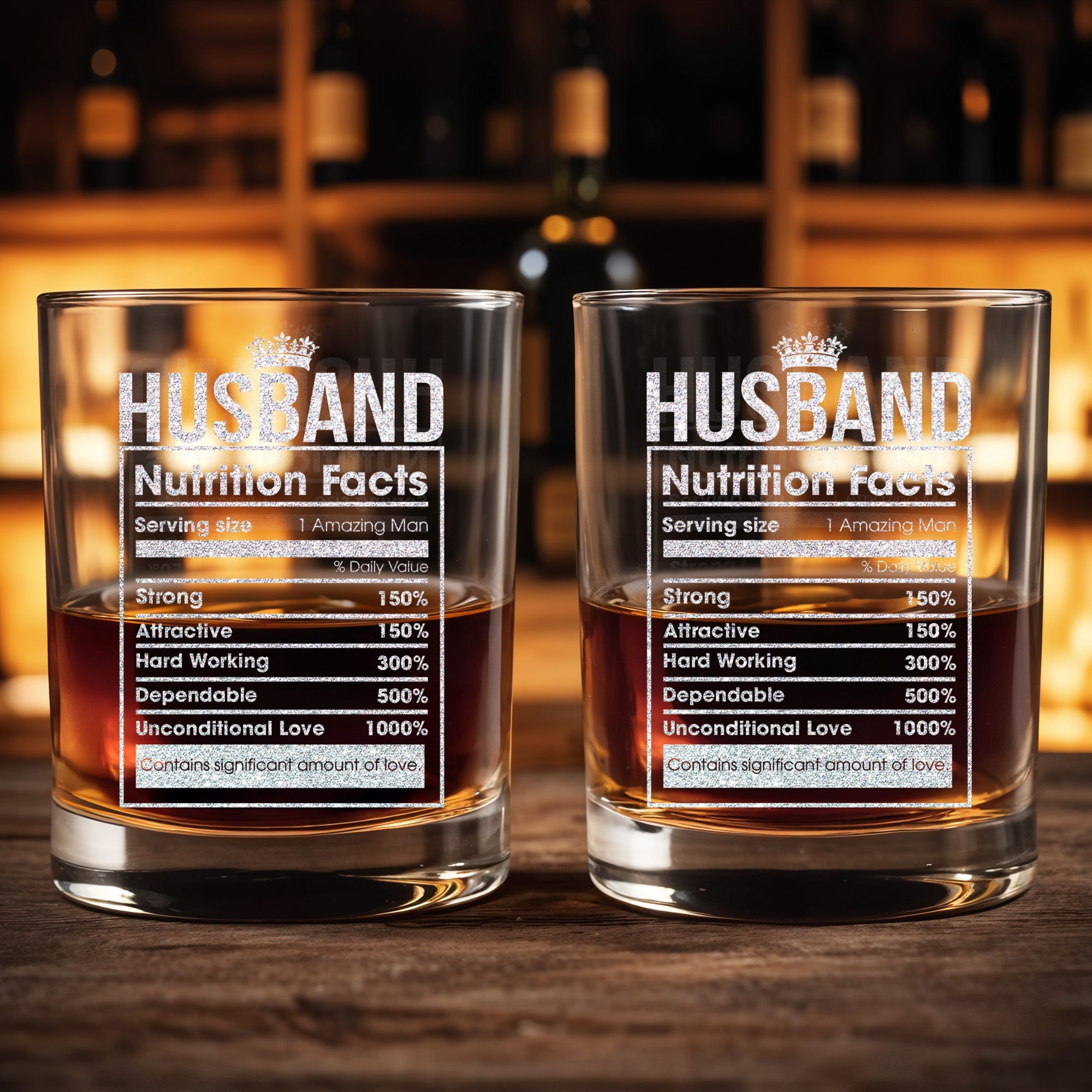 Husband Nutrition Facts, Contains Significant Amount Of Love - Personalized Custom Whiskey Glass - HSB069_RWG
