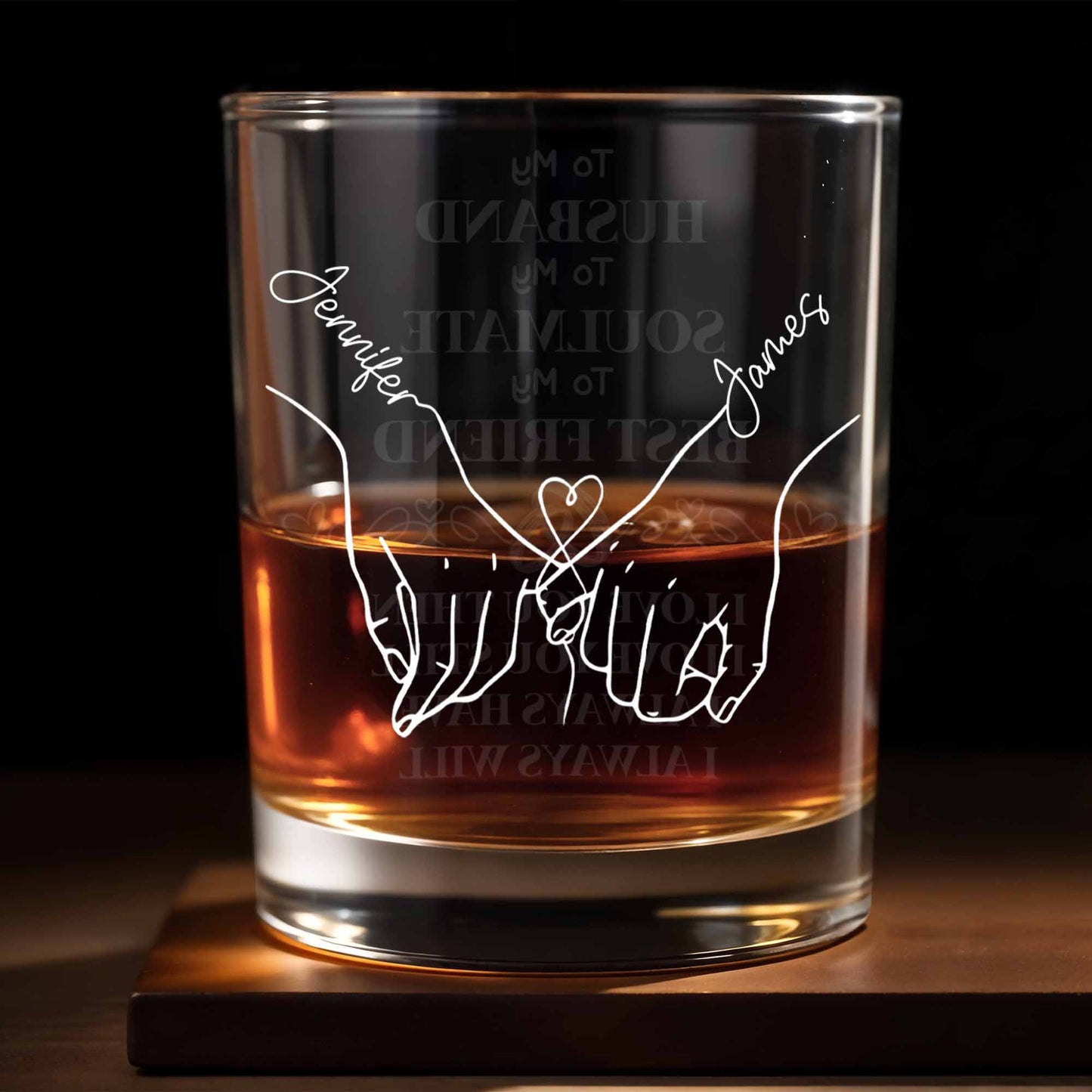 Together Forever With Heart And Hands - Personalized Custom Whiskey Glass - HSB075_RWG