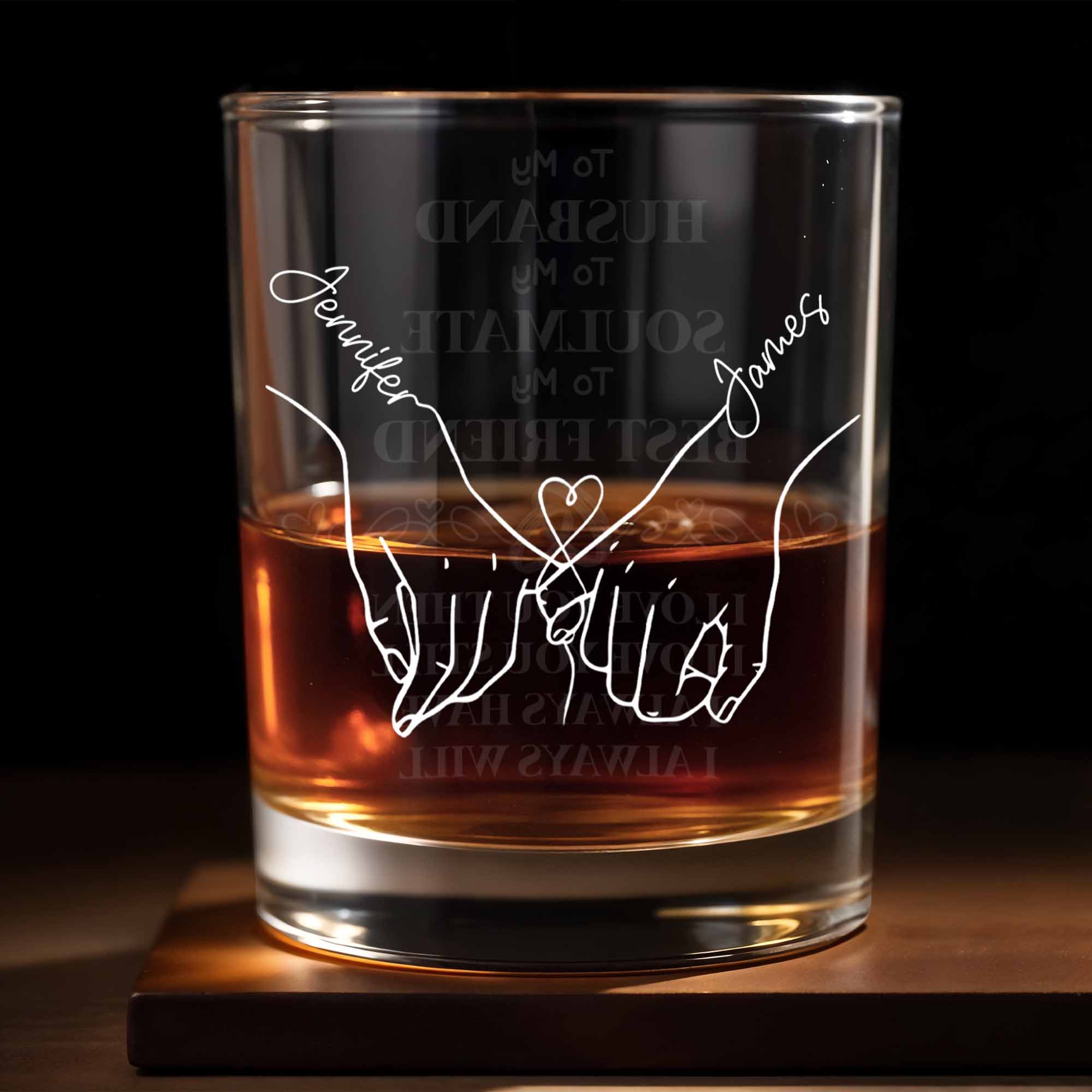 Together Forever With Heart And Hands - Personalized Custom Whiskey Glass - HSB075_RWG