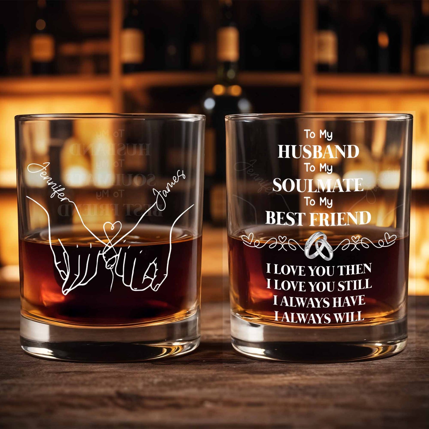Together Forever With Heart And Hands - Personalized Custom Whiskey Glass - HSB075_RWG