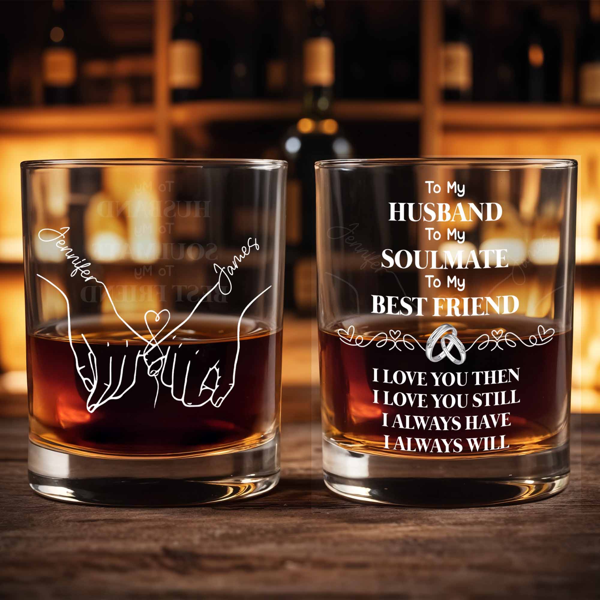 Together Forever With Heart And Hands - Personalized Custom Whiskey Glass - HSB075_RWG