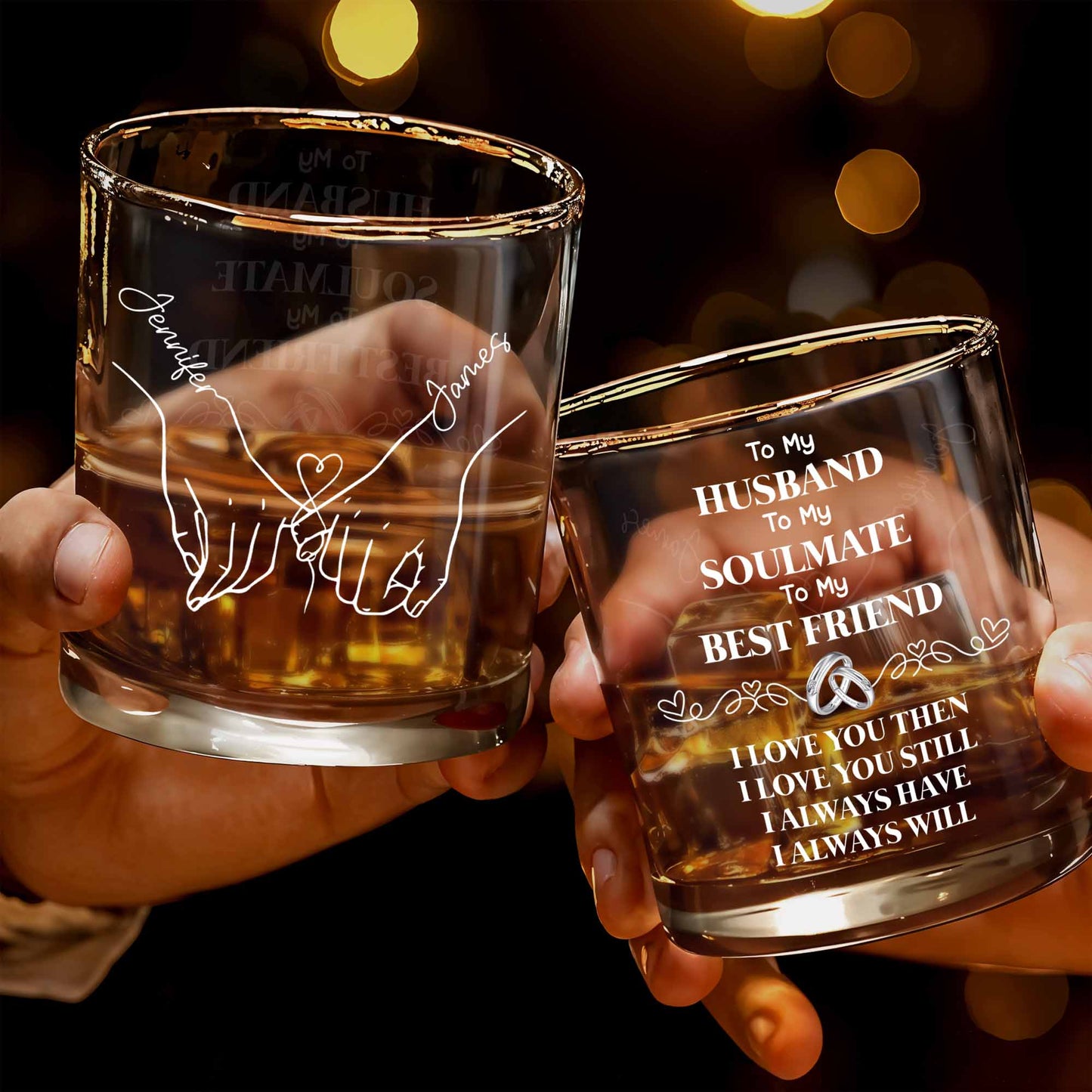 Together Forever With Heart And Hands - Personalized Custom Whiskey Glass - HSB075_RWG
