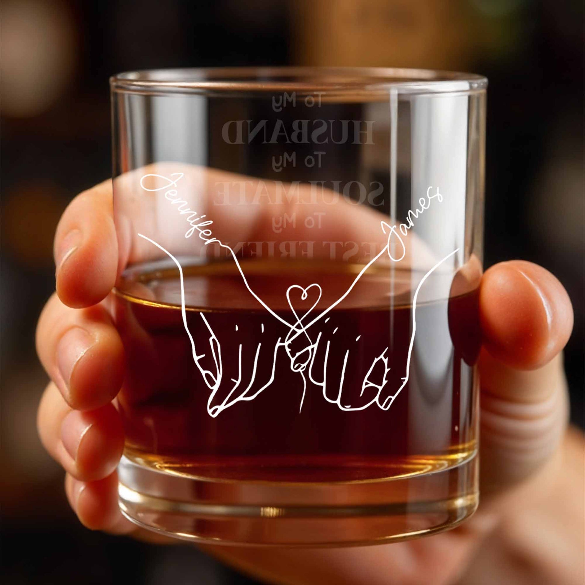 Together Forever With Heart And Hands - Personalized Custom Whiskey Glass - HSB075_RWG