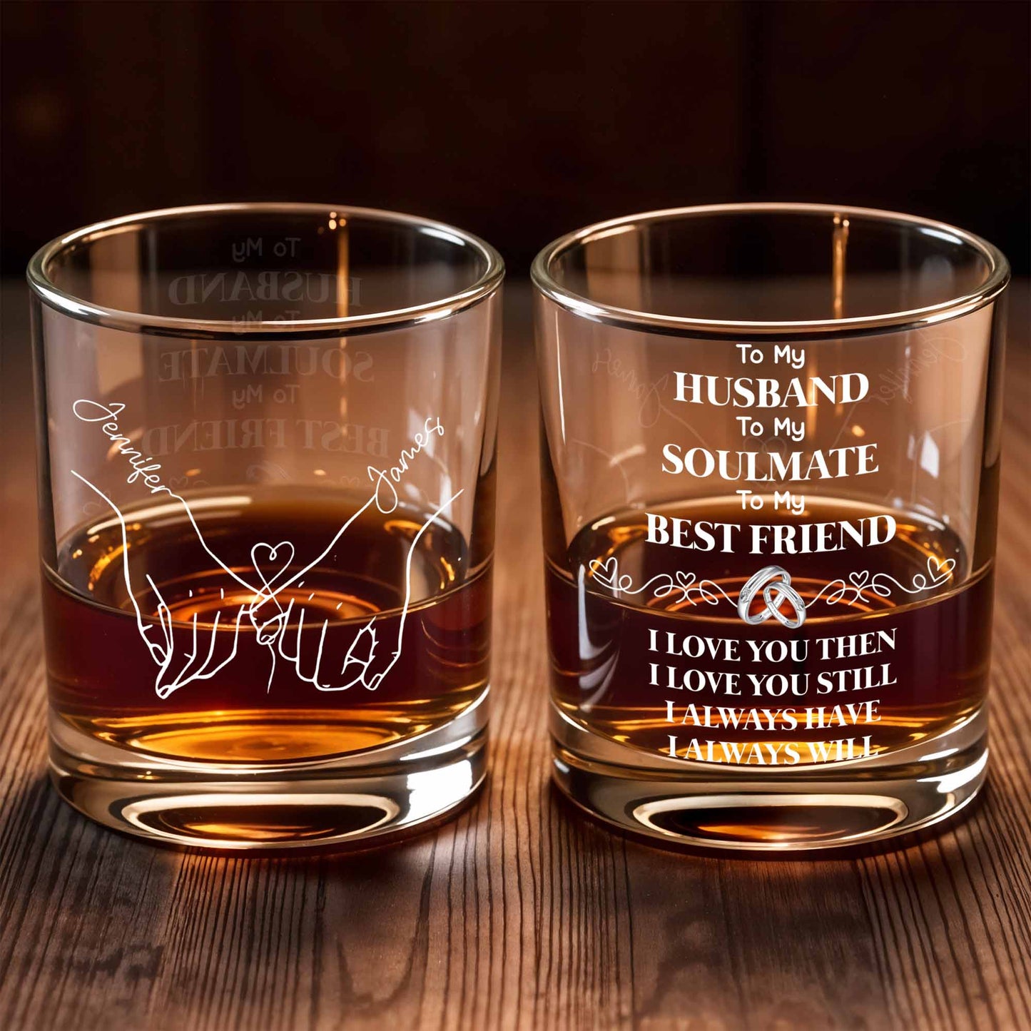 Together Forever With Heart And Hands - Personalized Custom Whiskey Glass - HSB075_RWG