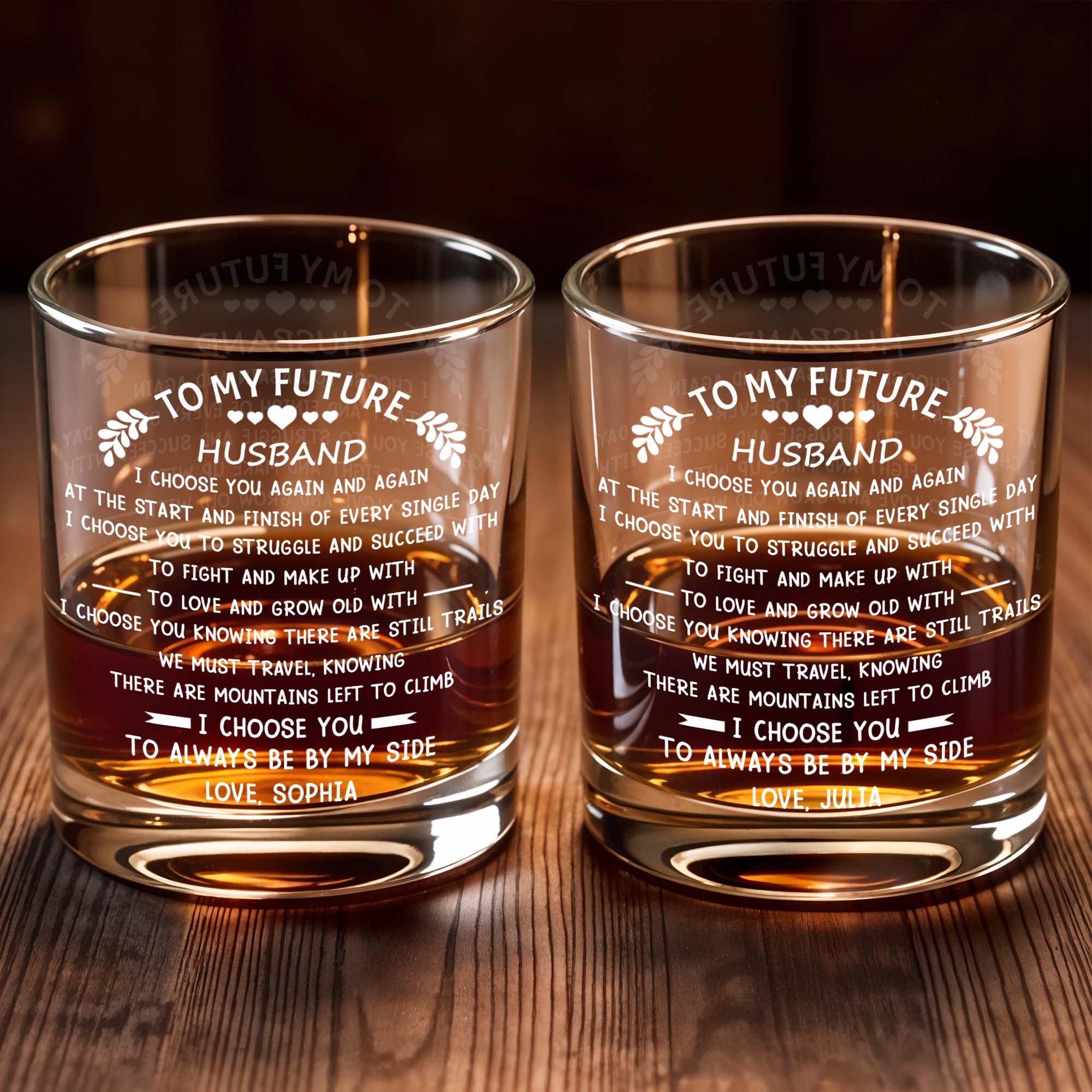 To My Future Husband I Choose You Again Hearts And Leaves - Personalized Custom Whiskey Glass - HSB076_RWG