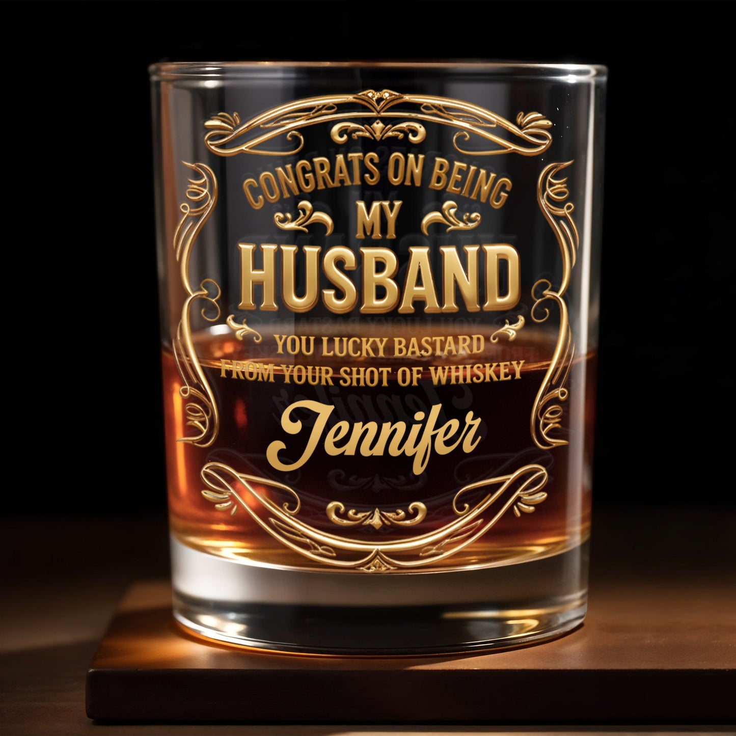 Congrats On Being My Husband, Ornamental Design - Personalized Custom Whiskey Glass - HSB082_RWG