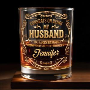 Congrats On Being My Husband, Ornamental Design - Personalized Custom Whiskey Glass - HSB082_RWG