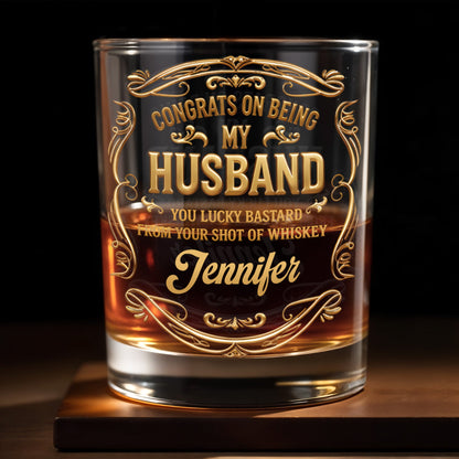 Congrats On Being My Husband, Ornamental Design - Personalized Custom Whiskey Glass - HSB082_RWG