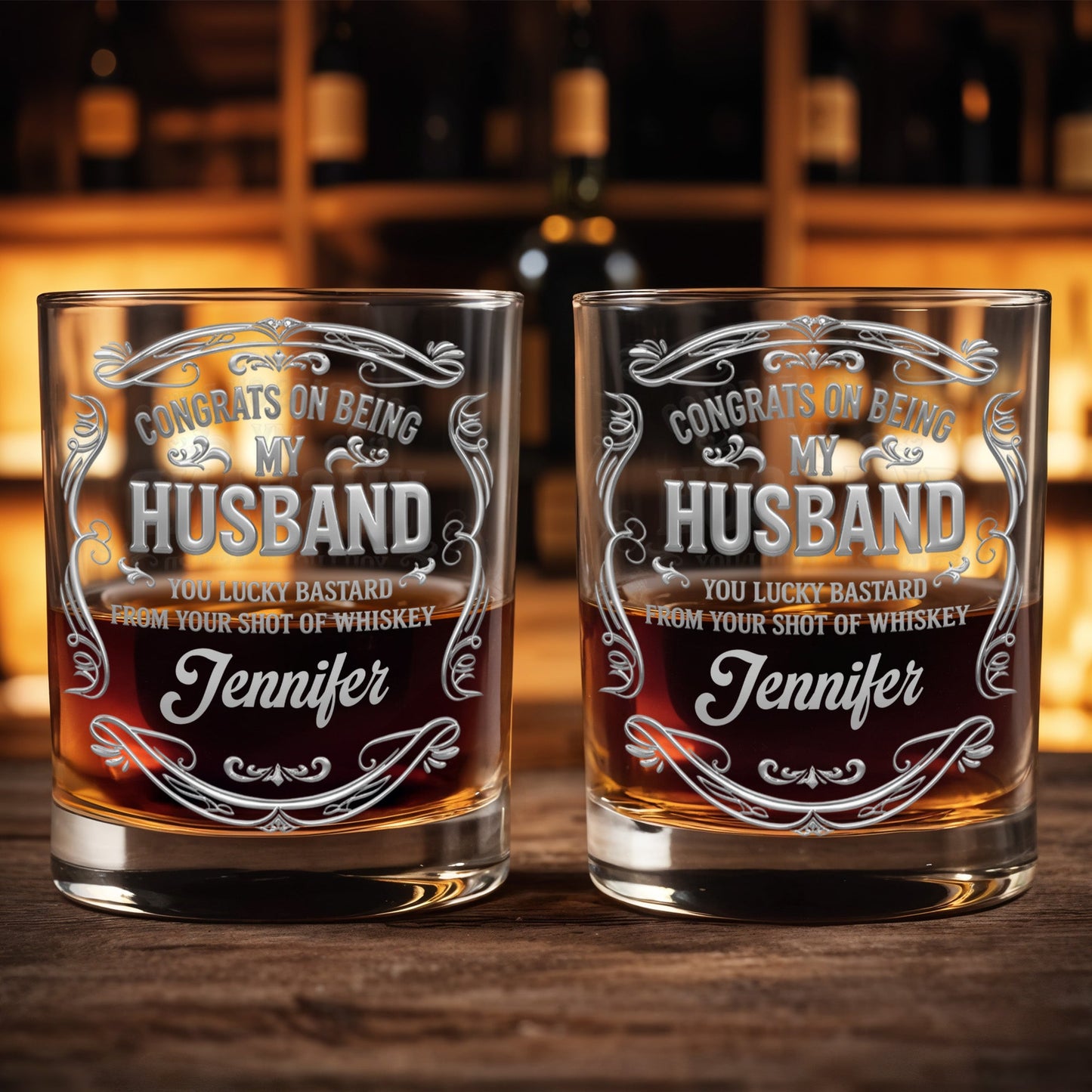 Congrats On Being My Husband, Ornamental Design - Personalized Custom Whiskey Glass - HSB082_RWG