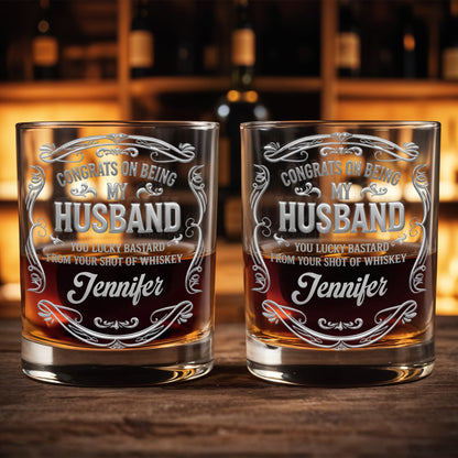 Congrats On Being My Husband, Ornamental Design - Personalized Custom Whiskey Glass - HSB082_RWG