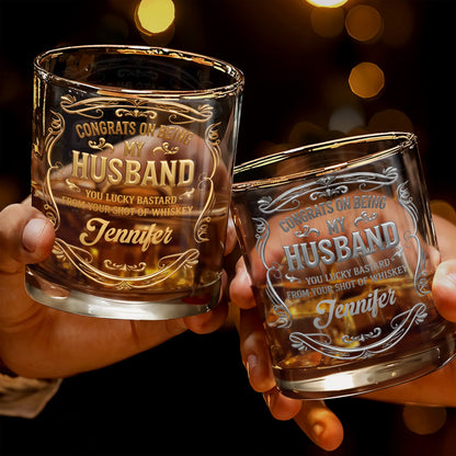 Congrats On Being My Husband, Ornamental Design - Personalized Custom Whiskey Glass - HSB082_RWG
