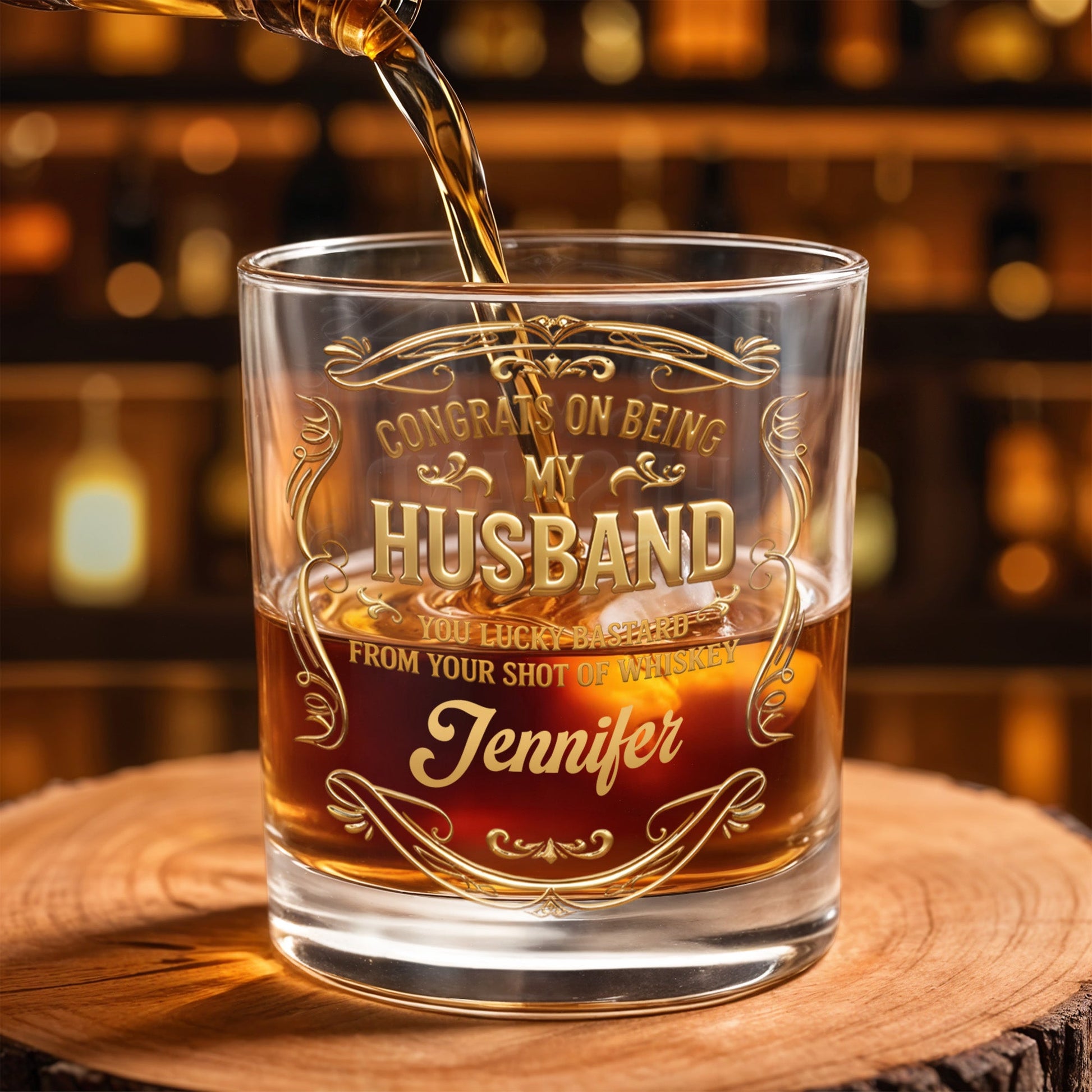 Congrats On Being My Husband, Ornamental Design - Personalized Custom Whiskey Glass - HSB082_RWG