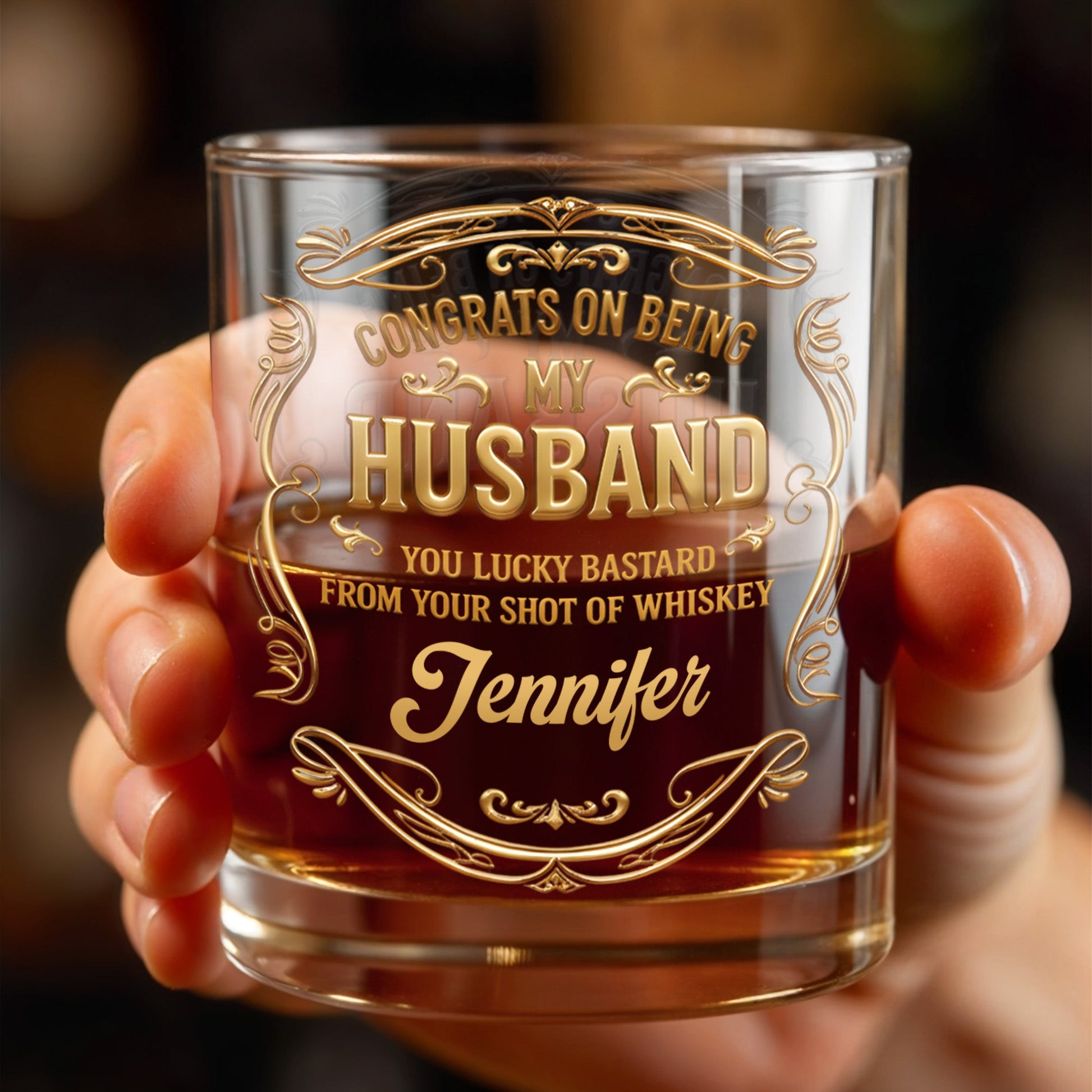 Congrats On Being My Husband, Ornamental Design - Personalized Custom Whiskey Glass - HSB082_RWG