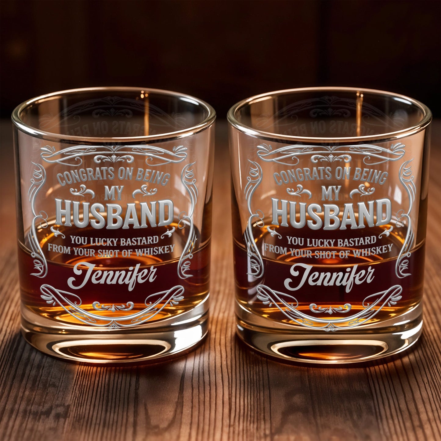 Congrats On Being My Husband, Ornamental Design - Personalized Custom Whiskey Glass - HSB082_RWG