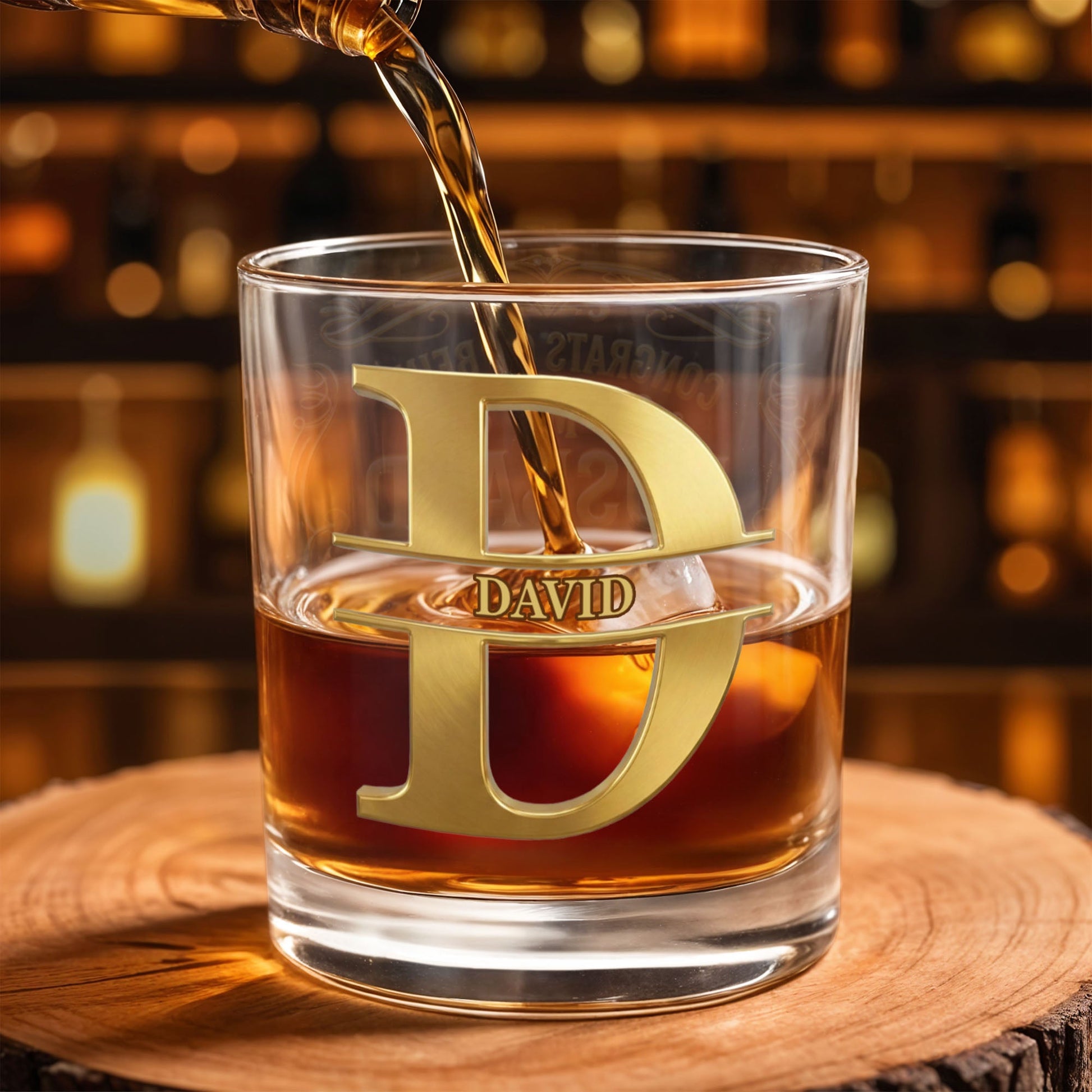 Congrats On Being My Husband Monogram Initial And Ornate Border - Personalized Custom Whiskey Glass - HSB084_RWG