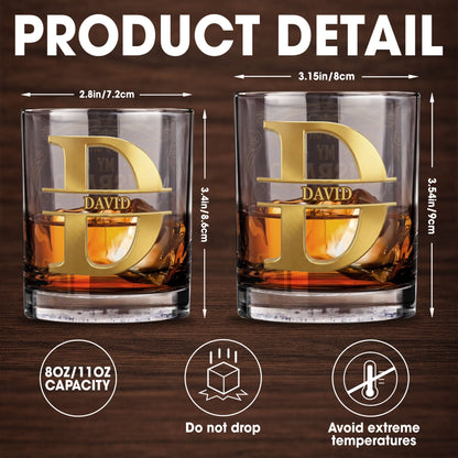 Congrats On Being My Husband Monogram Initial And Ornate Border - Personalized Custom Whiskey Glass - HSB084_RWG