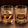 Congrats On Being My Husband Monogram Initial And Ornate Border - Personalized Custom Whiskey Glass - HSB084_RWG