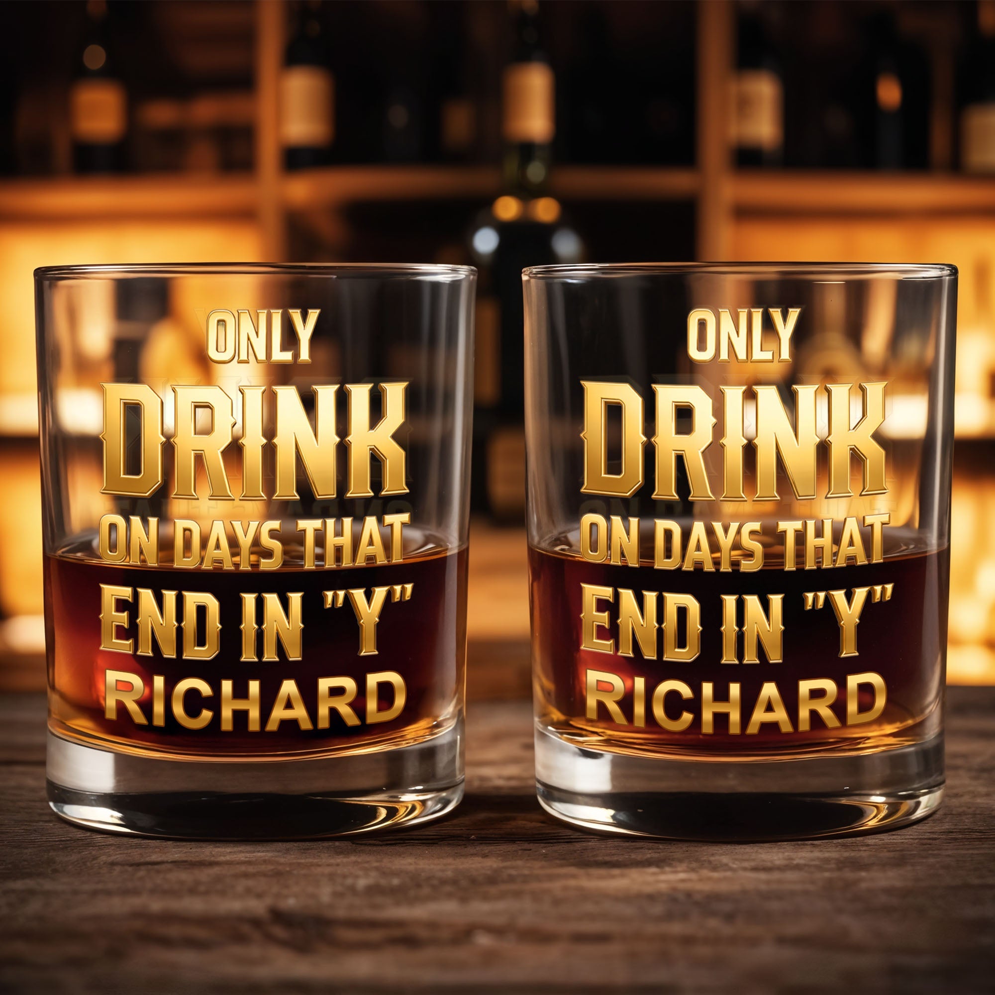 Only Drink On Days That End In Y Gold Typography - Personalized Custom Whiskey Glass - HSB085_RWG