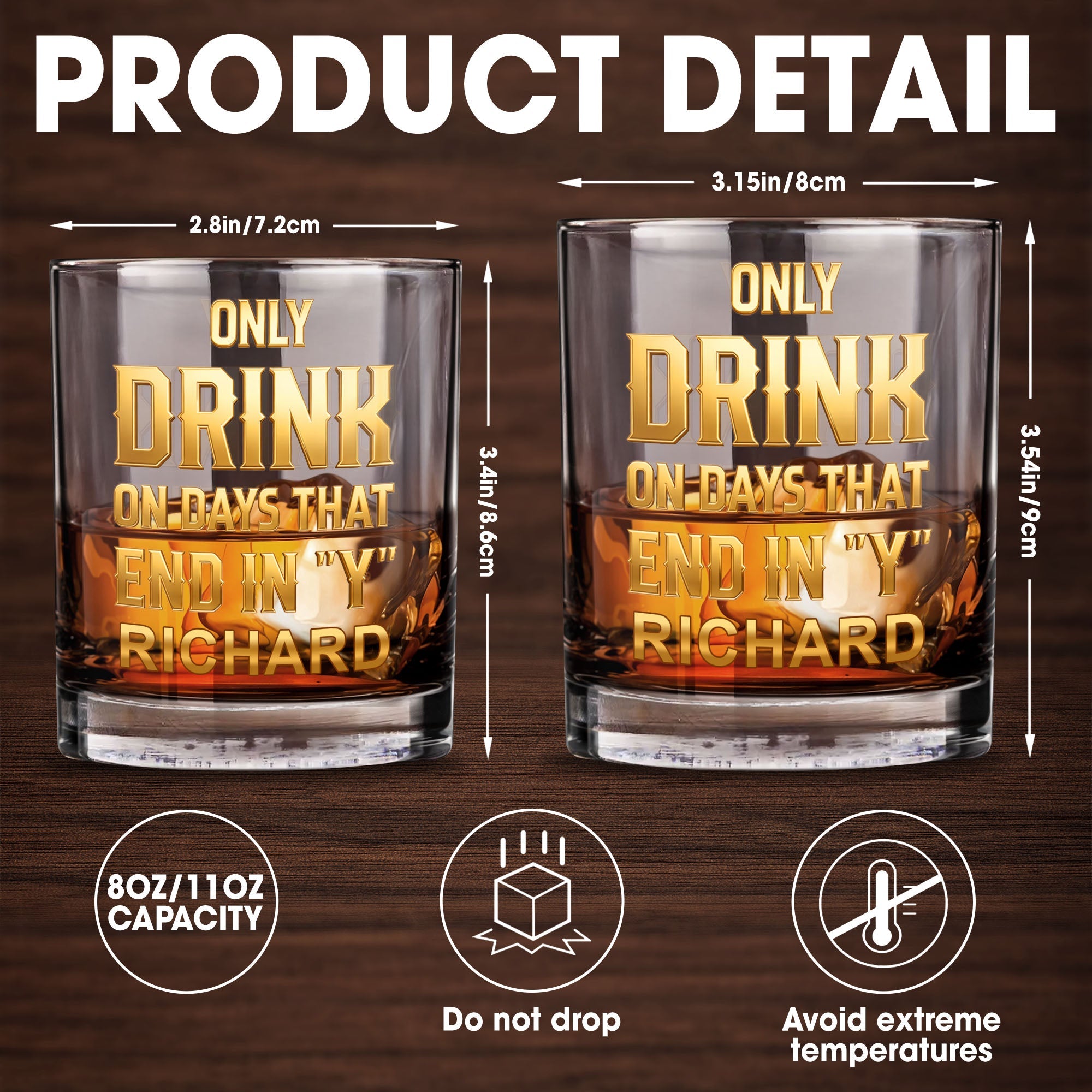 Only Drink On Days That End In Y Gold Typography - Personalized Custom Whiskey Glass - HSB085_RWG