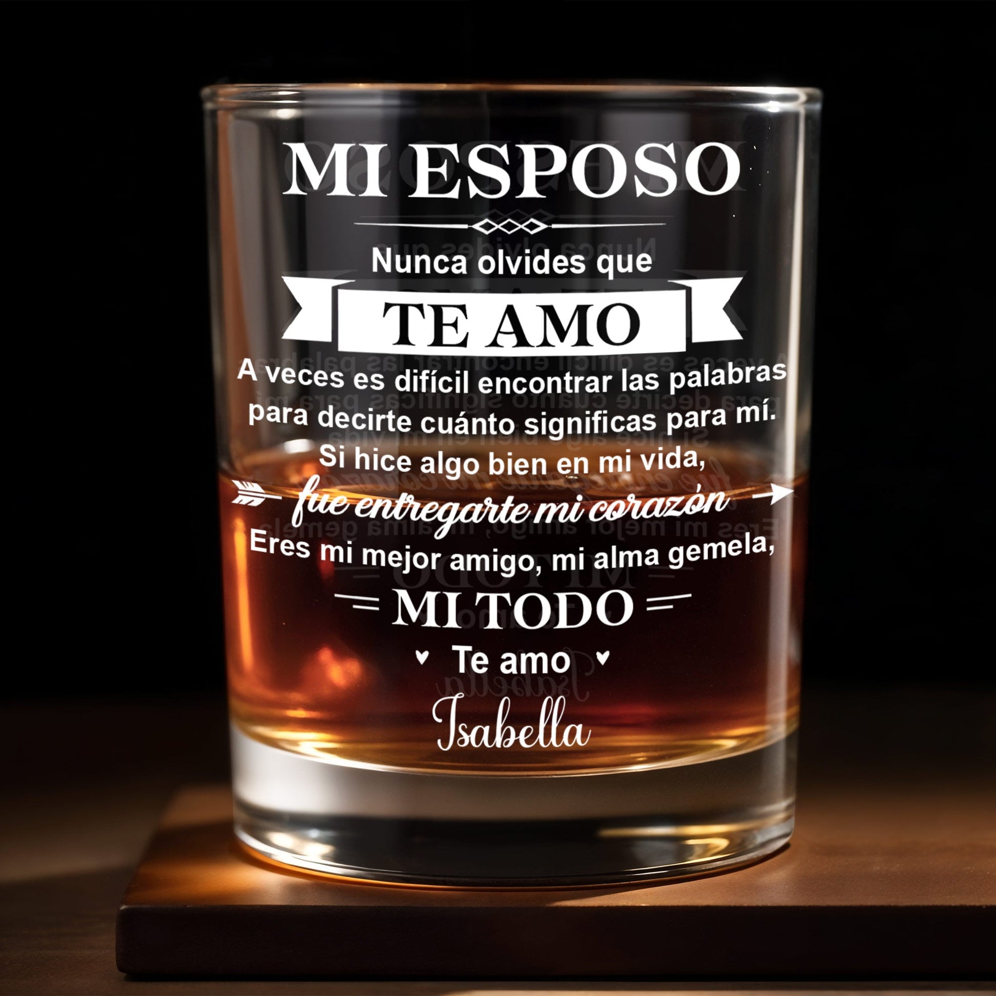 Mi Esposo Nunca Olvides Que Te Amo With Heart And Arrow - Personalized Custom Whiskey Glass - HSB107_RWG