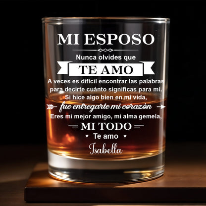 Mi Esposo Nunca Olvides Que Te Amo With Heart And Arrow - Personalized Custom Whiskey Glass - HSB107_RWG