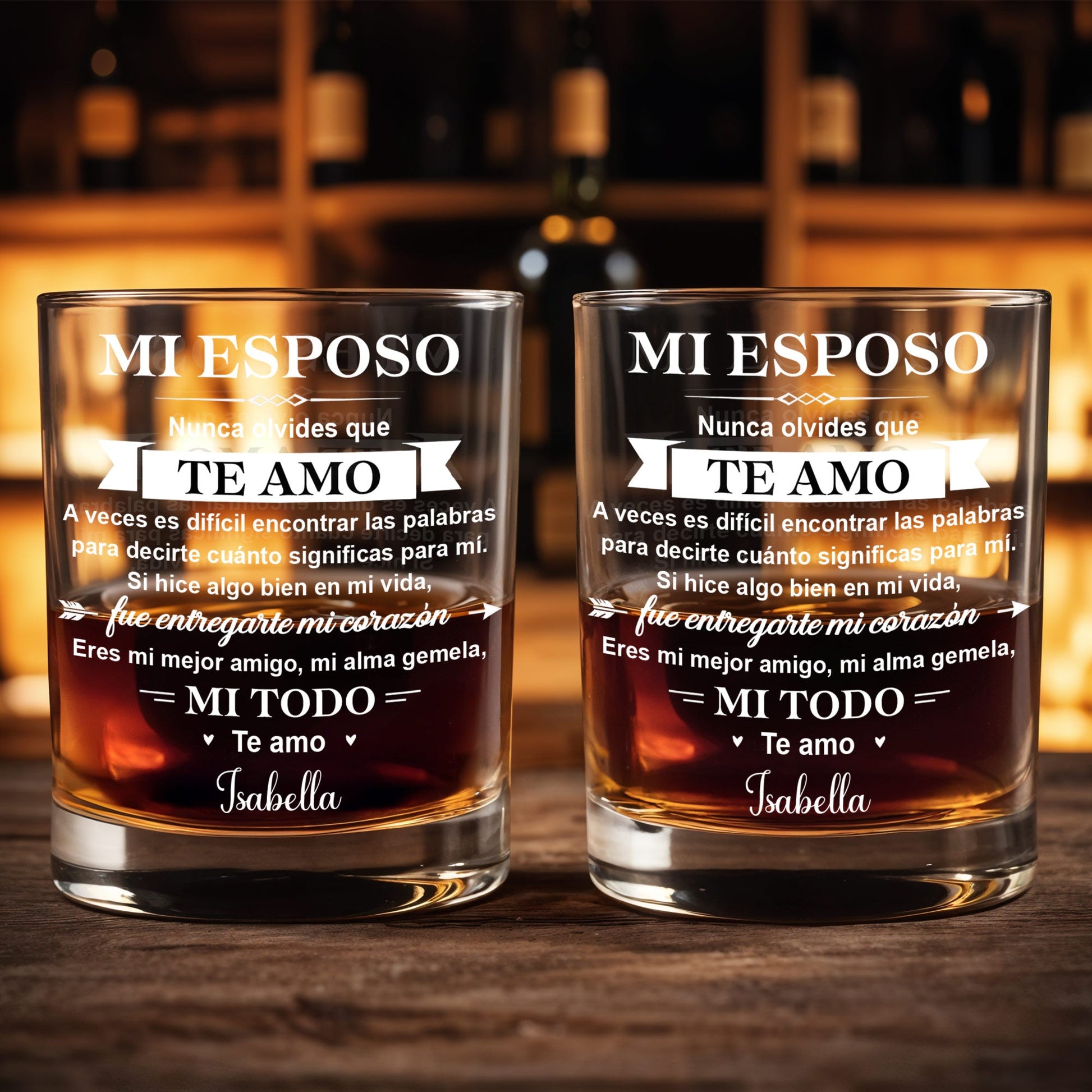Mi Esposo Nunca Olvides Que Te Amo With Heart And Arrow - Personalized Custom Whiskey Glass - HSB107_RWG