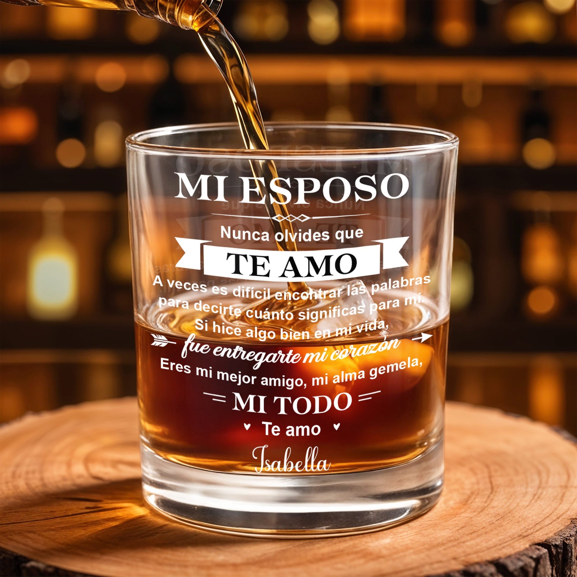 Mi Esposo Nunca Olvides Que Te Amo With Heart And Arrow - Personalized Custom Whiskey Glass - HSB107_RWG