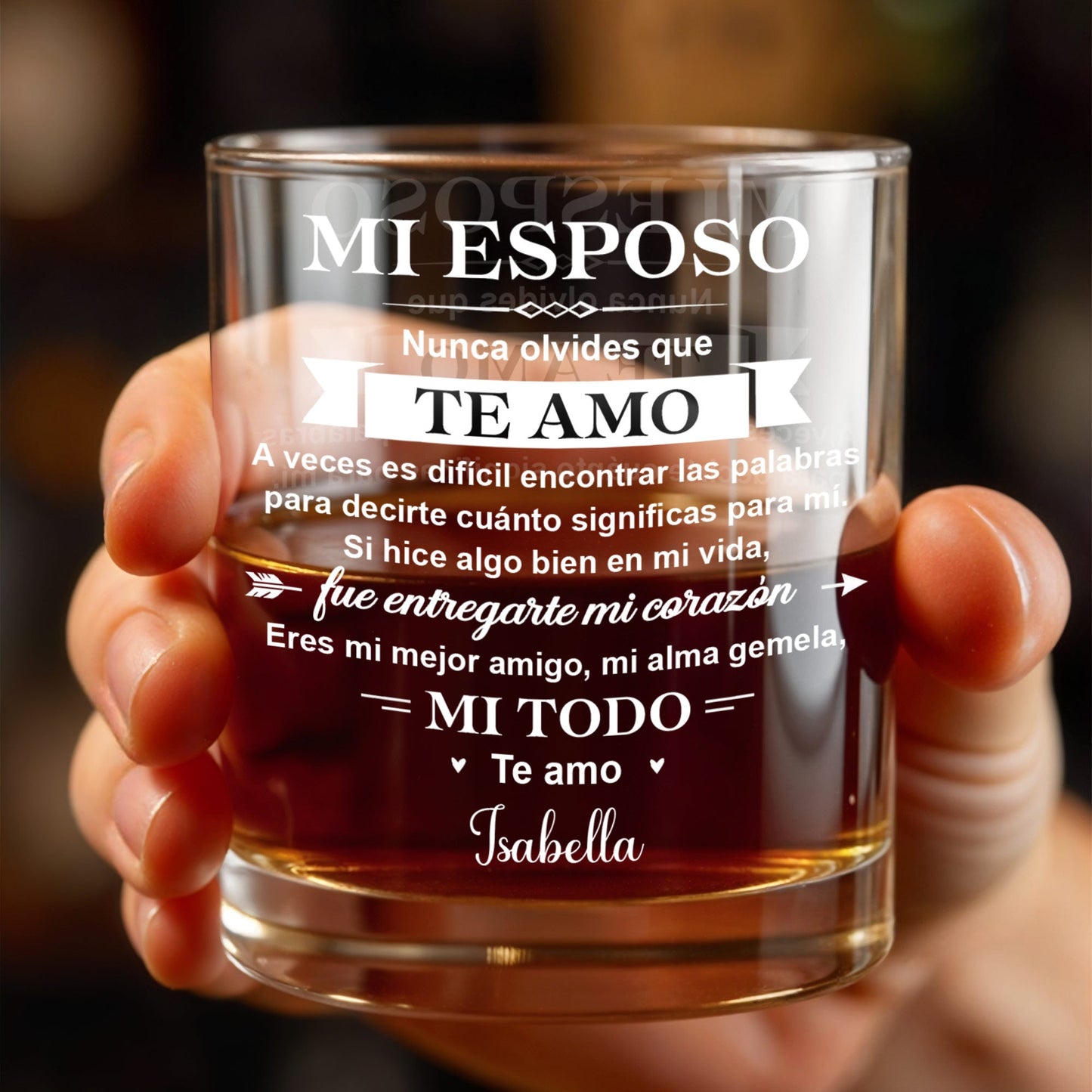 Mi Esposo Nunca Olvides Que Te Amo With Heart And Arrow - Personalized Custom Whiskey Glass - HSB107_RWG