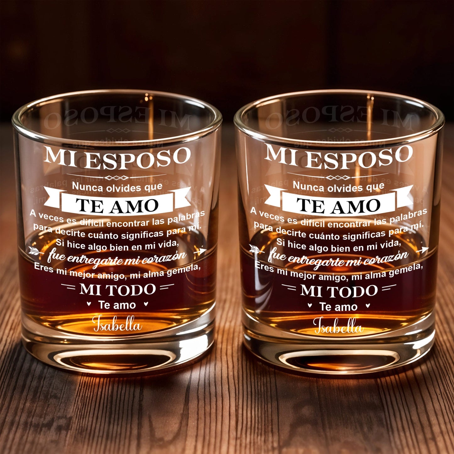 Mi Esposo Nunca Olvides Que Te Amo With Heart And Arrow - Personalized Custom Whiskey Glass - HSB107_RWG
