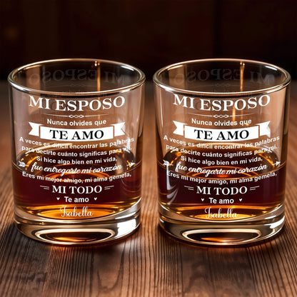 Mi Esposo Nunca Olvides Que Te Amo With Heart And Arrow - Personalized Custom Whiskey Glass - HSB107_RWG