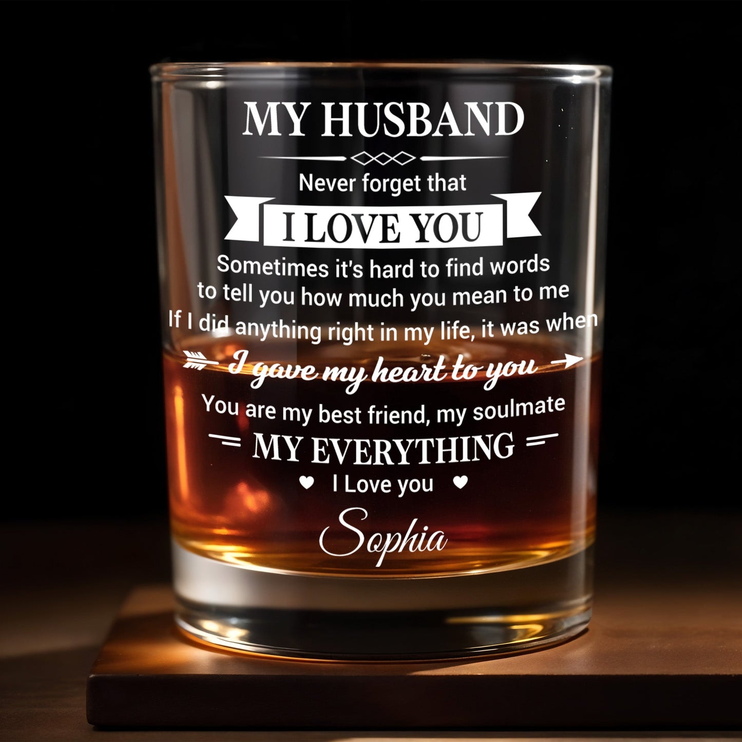 My Husband Never Forget I Love You Heart And Arrow Design - Personalized Custom Whiskey Glass - HSB108_RWG