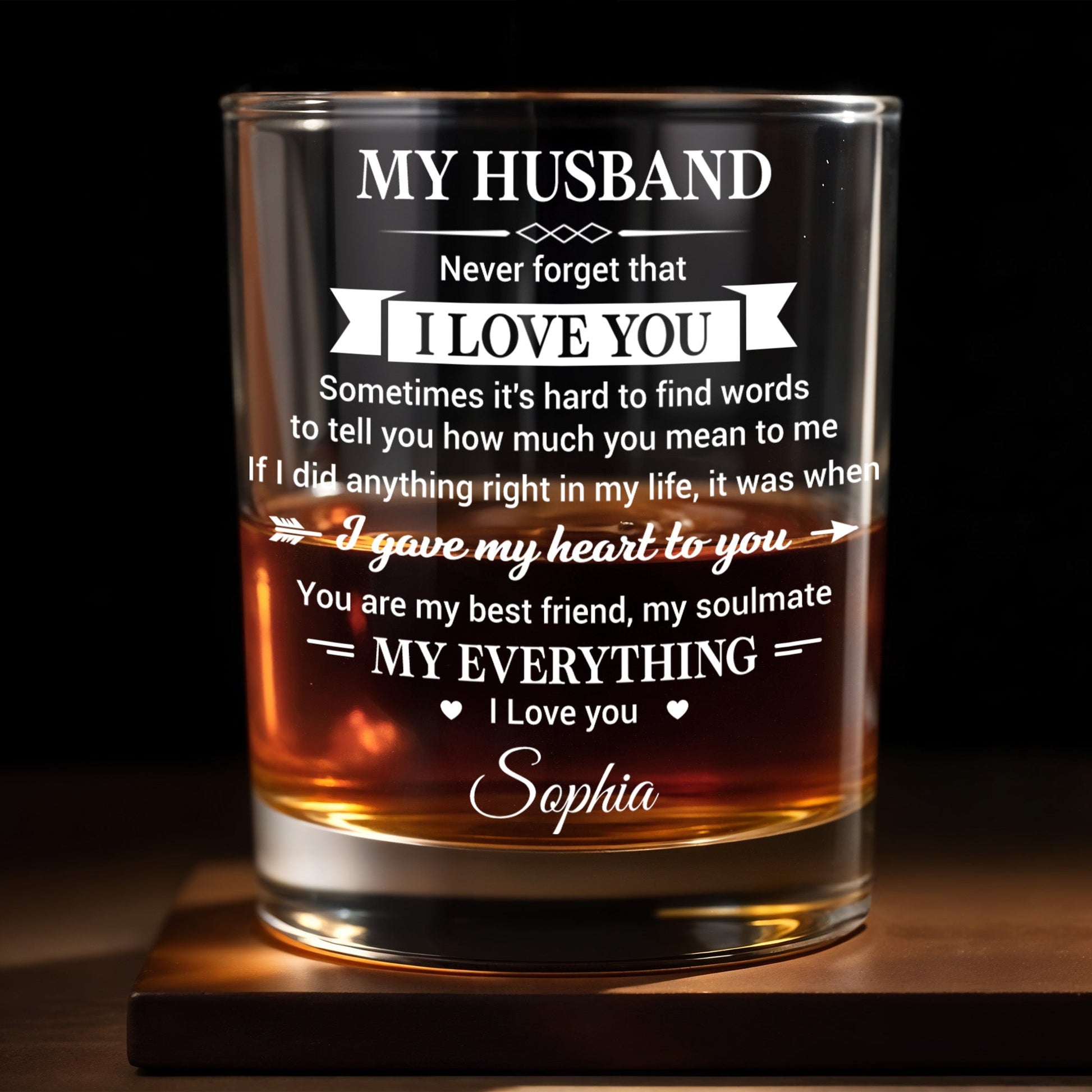 My Husband Never Forget I Love You Heart And Arrow Design - Personalized Custom Whiskey Glass - HSB108_RWG