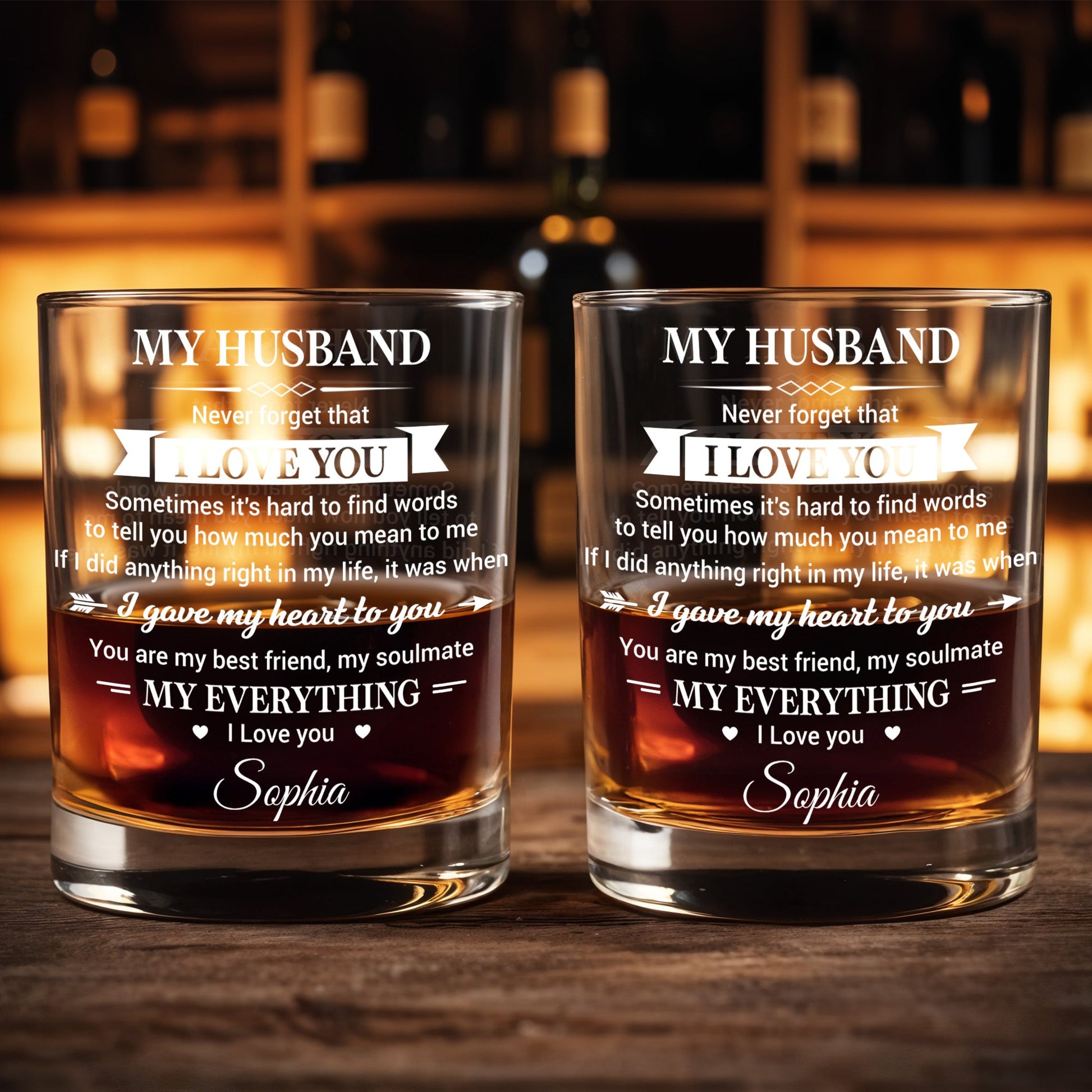 My Husband Never Forget I Love You Heart And Arrow Design - Personalized Custom Whiskey Glass - HSB108_RWG
