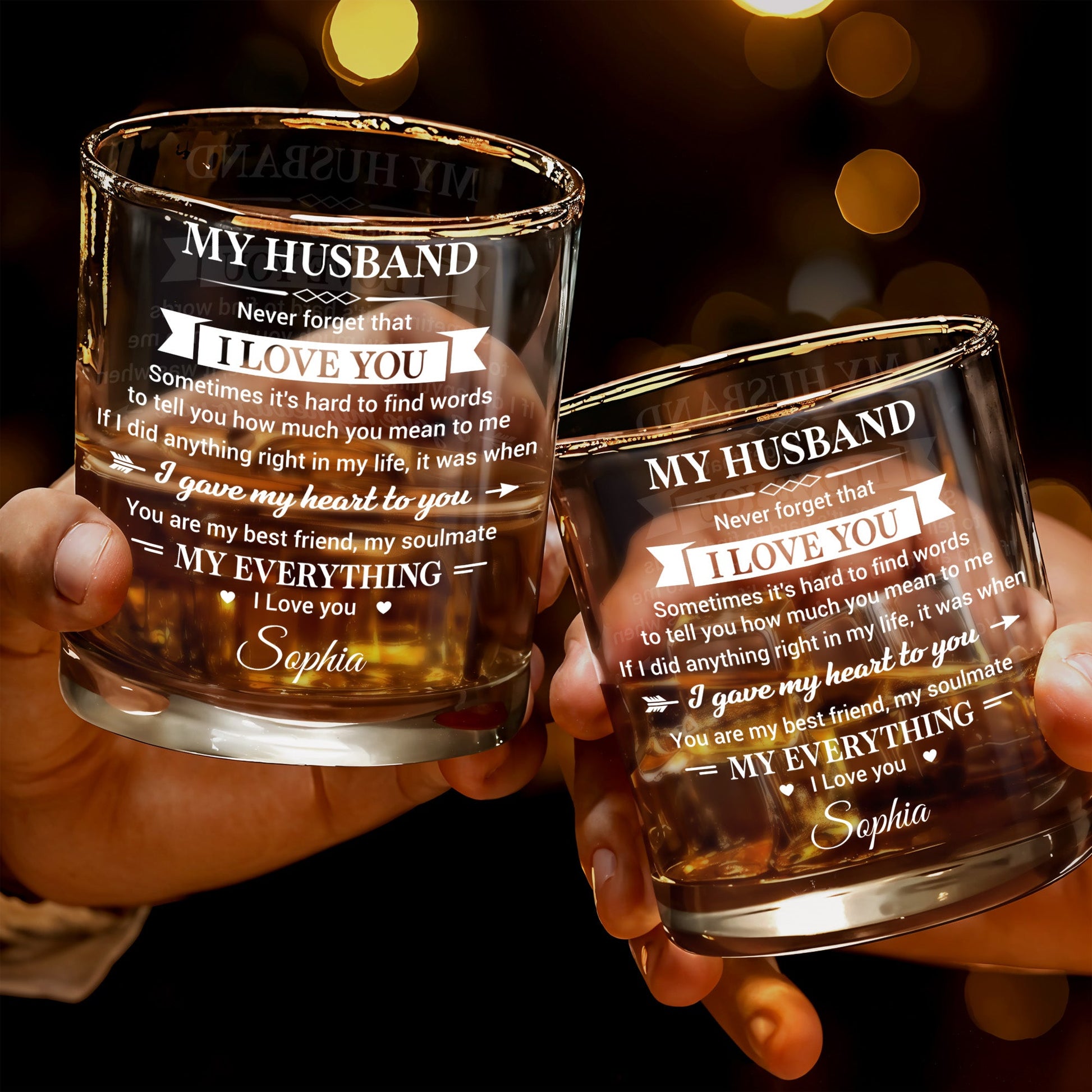 My Husband Never Forget I Love You Heart And Arrow Design - Personalized Custom Whiskey Glass - HSB108_RWG