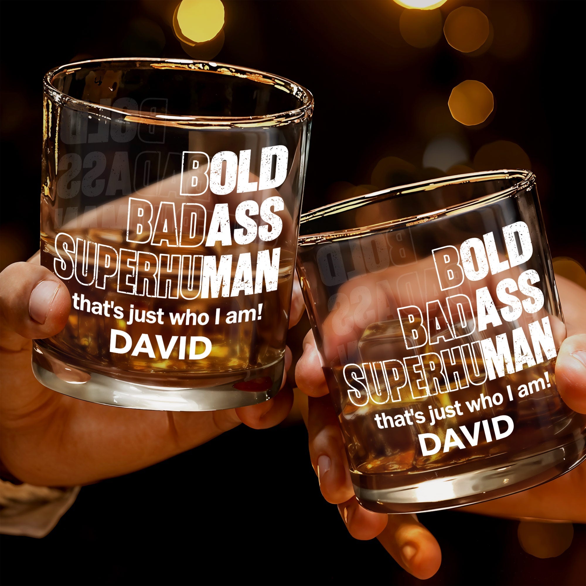 Bold Badass Superhuman That is Just Who I Am Typography Design - Personalized Custom Whiskey Glass - HSB109_RWG