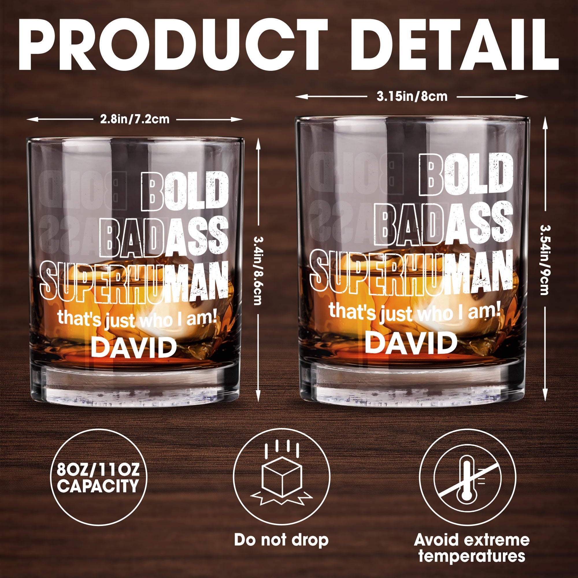 Bold Badass Superhuman That is Just Who I Am Typography Design - Personalized Custom Whiskey Glass - HSB109_RWG