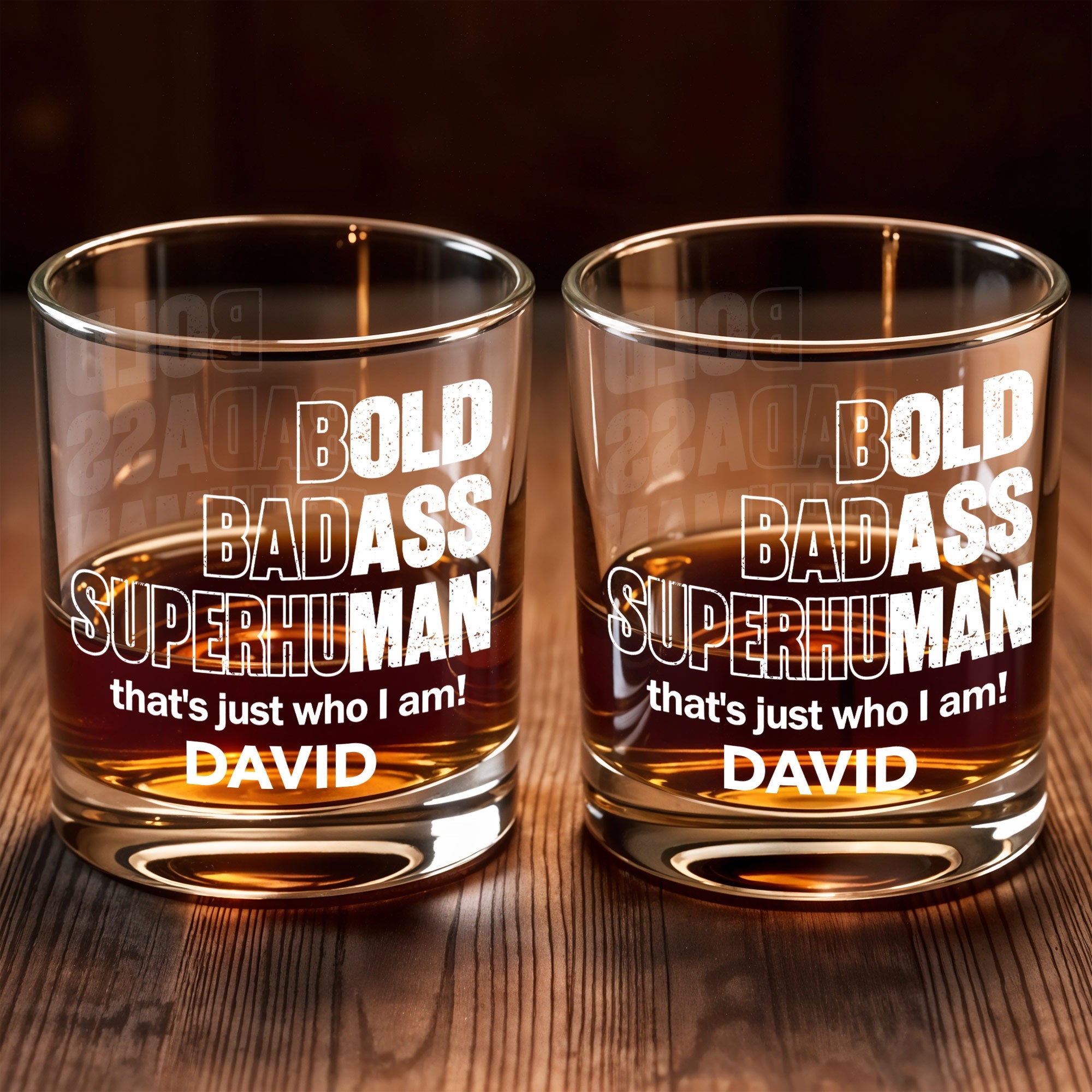 Bold Badass Superhuman That is Just Who I Am Typography Design - Personalized Custom Whiskey Glass - HSB109_RWG