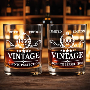 Limited Edition Vintage Aged To Perfection With Crown And Laurel Wreath - Personalized Custom Whiskey Glass - HSB114_RWG