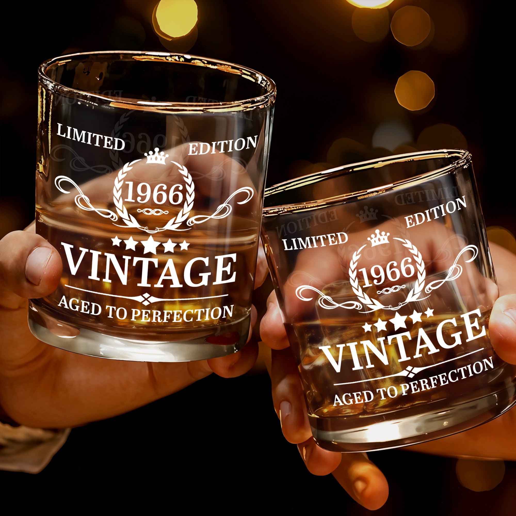 Limited Edition Vintage Aged To Perfection With Crown And Laurel Wreath - Personalized Custom Whiskey Glass - HSB114_RWG