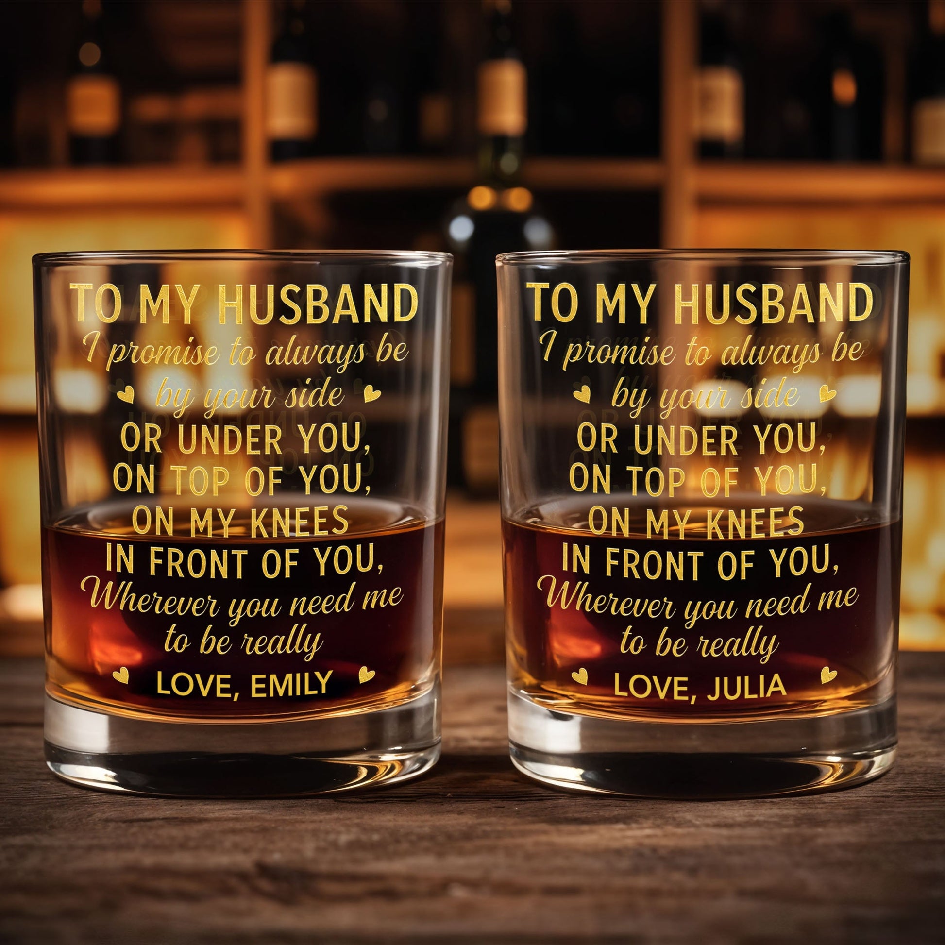 To My Husband I Promise To Always Be By Your Side Hearts - Personalized Custom Whiskey Glass - HSB126_RWG