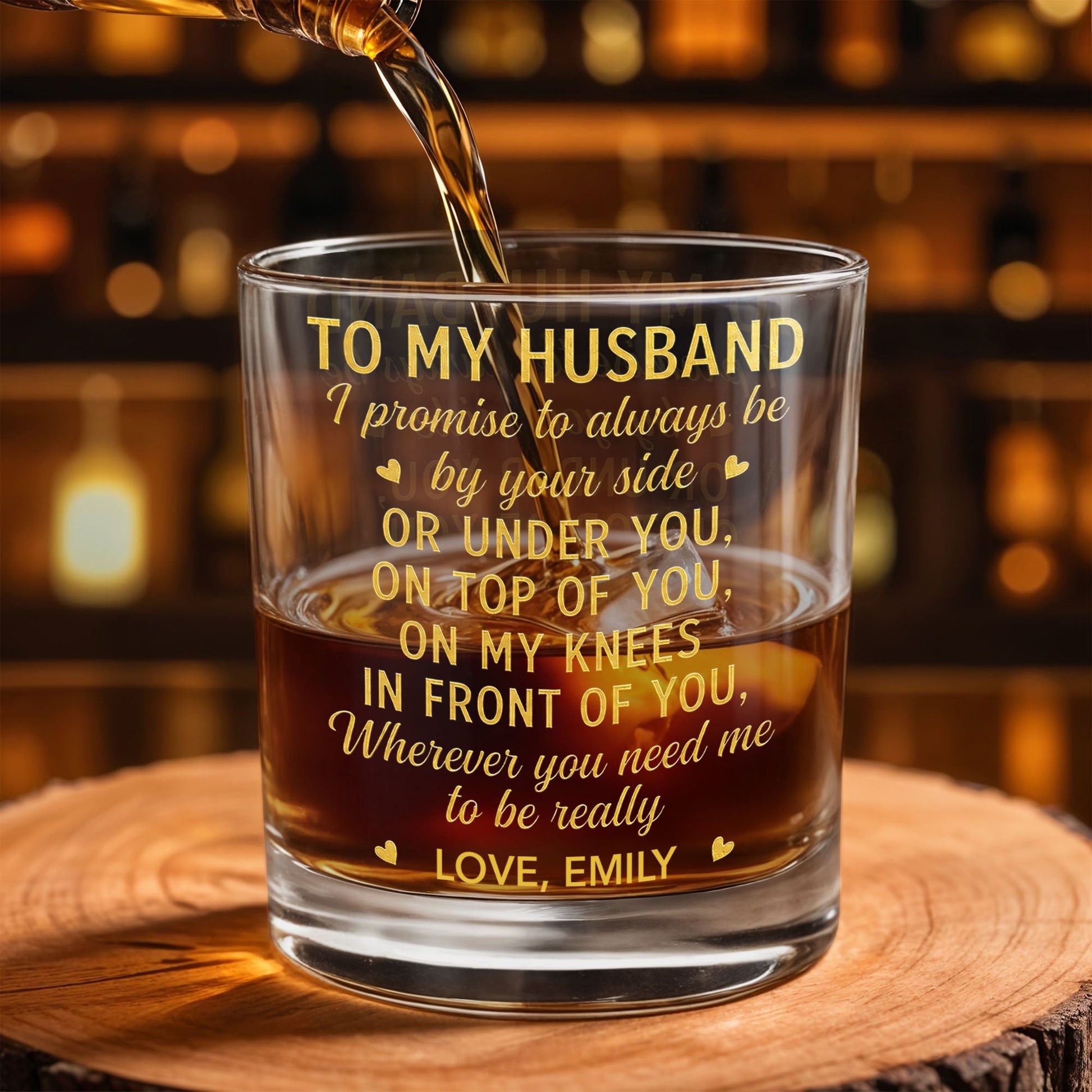 To My Husband I Promise To Always Be By Your Side Hearts - Personalized Custom Whiskey Glass - HSB126_RWG