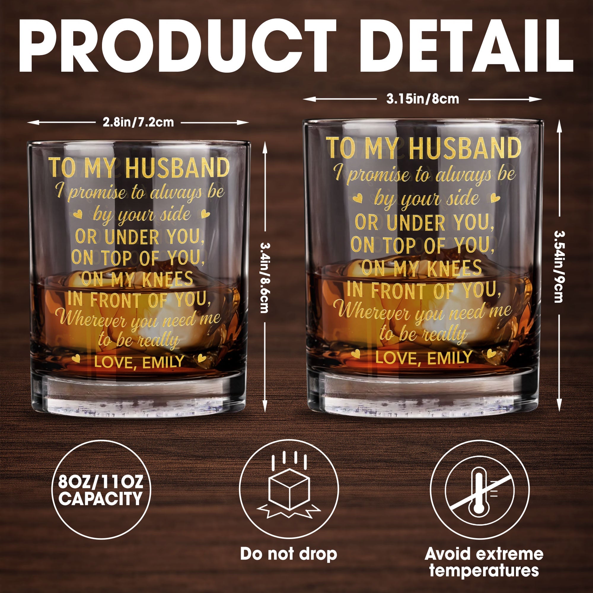 To My Husband I Promise To Always Be By Your Side Hearts - Personalized Custom Whiskey Glass - HSB126_RWG