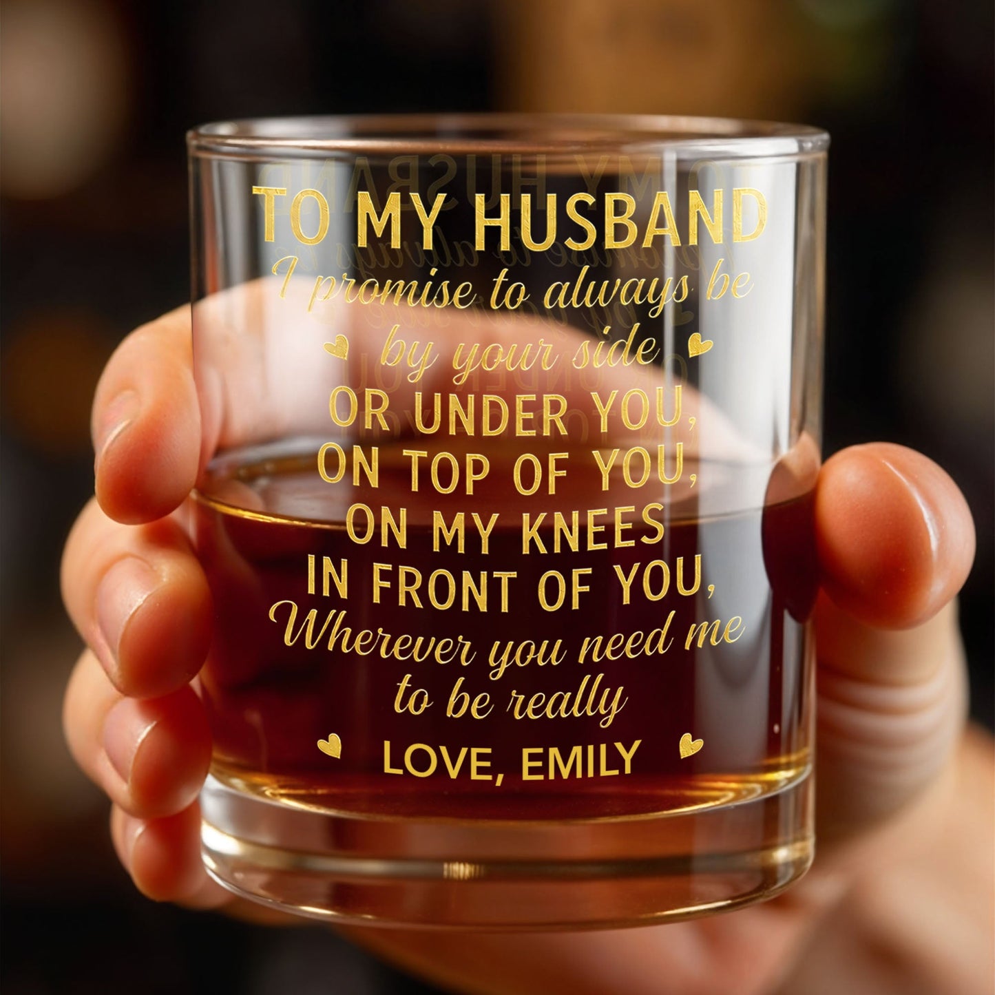 To My Husband I Promise To Always Be By Your Side Hearts - Personalized Custom Whiskey Glass - HSB126_RWG