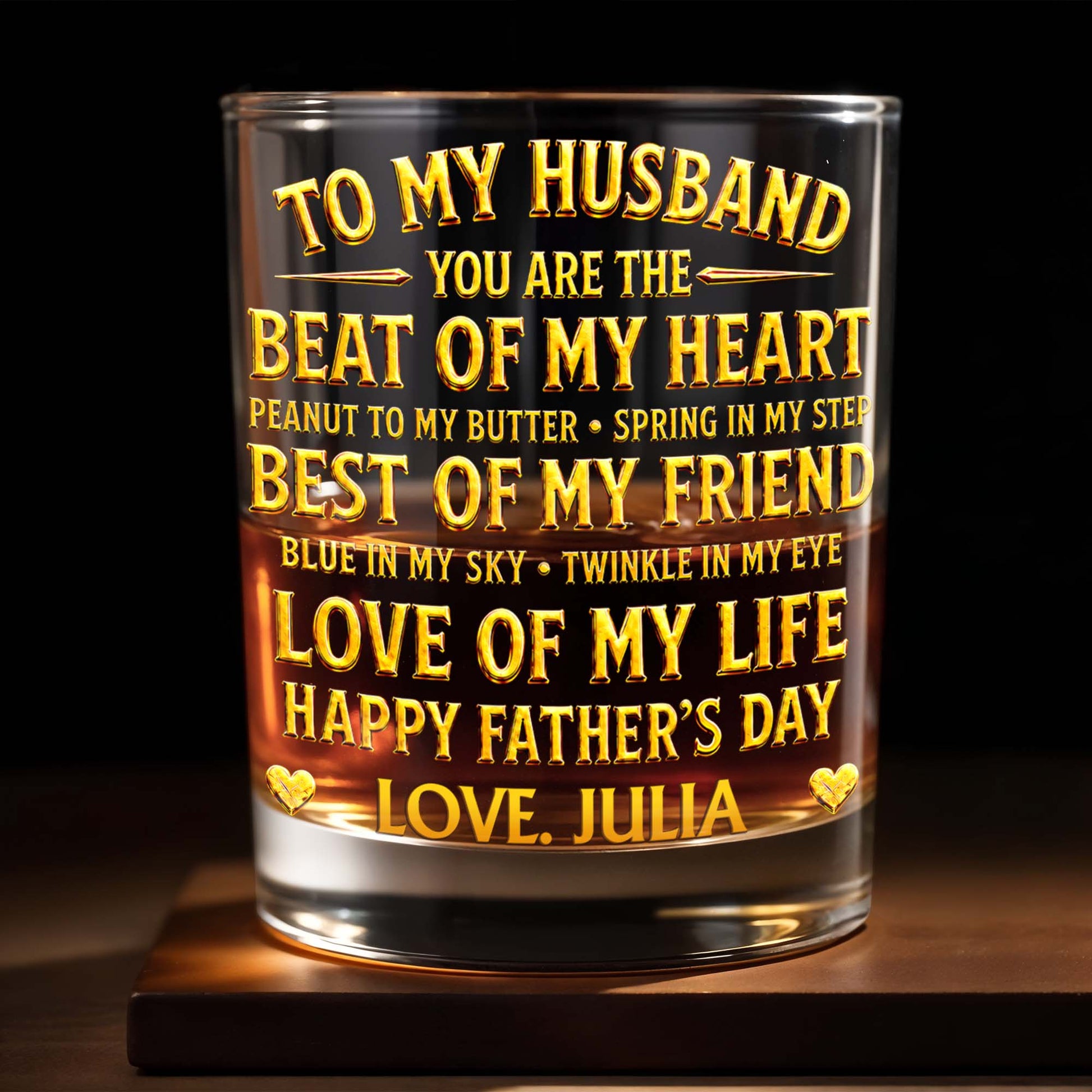 To My Husband You Are The Beat Of My Heart Hearts - Personalized Custom Whiskey Glass - HSB127_RWG